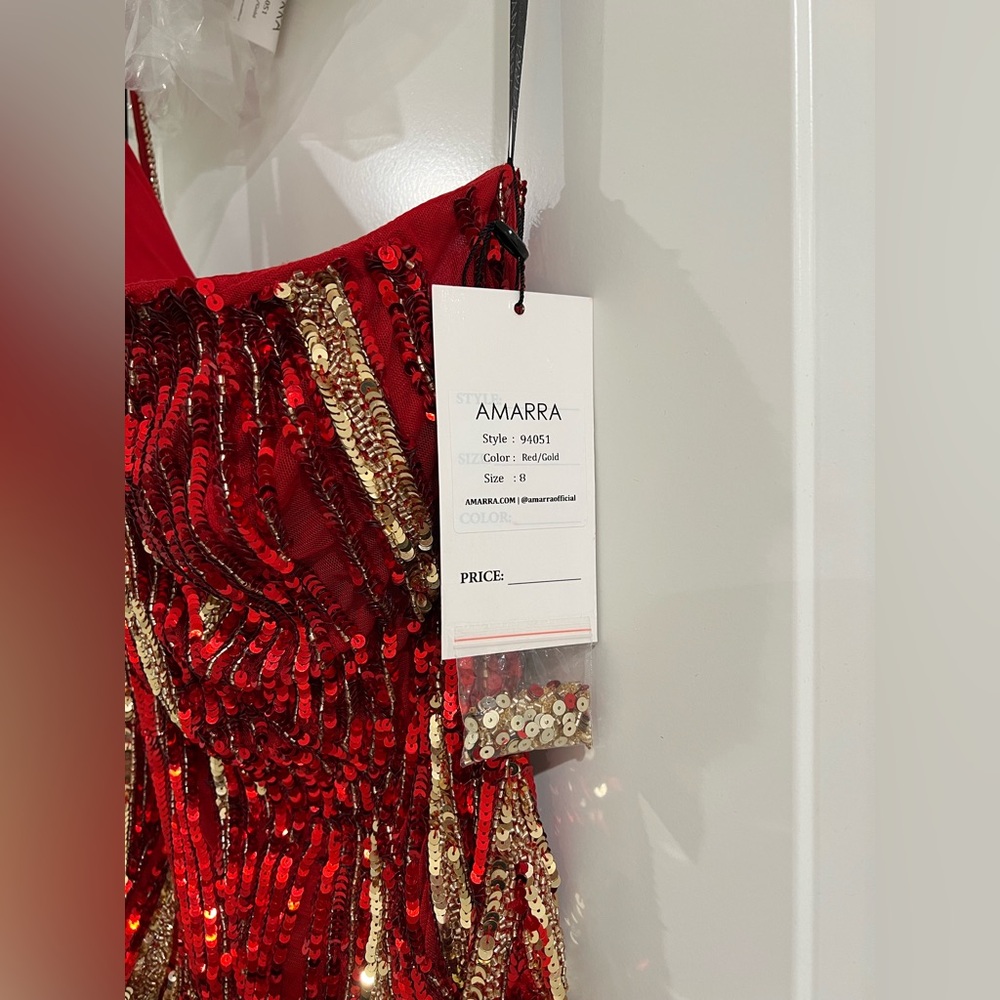 Red One-Shoulder Sequin Prom Dress - Picture 5 of 8